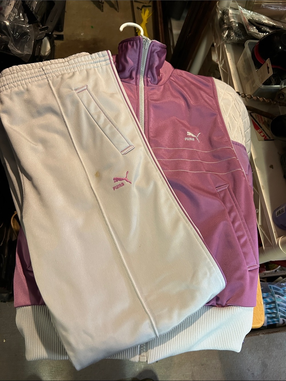 Puma White and Lavender Girls' Track Joggers